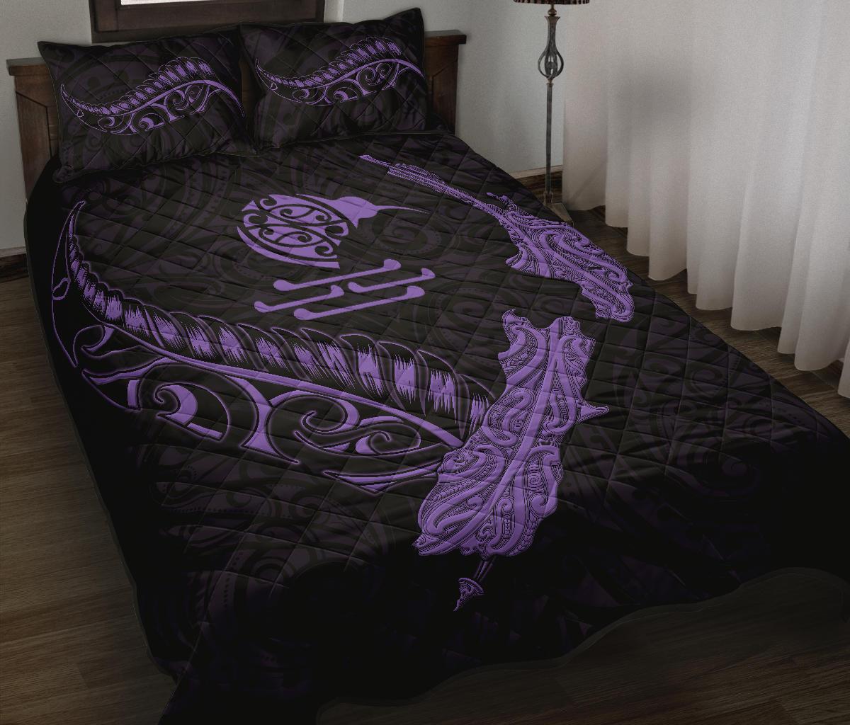 new-zealand-heart-quilt-bed-set-map-kiwi-mix-silver-fern-pastel-purple