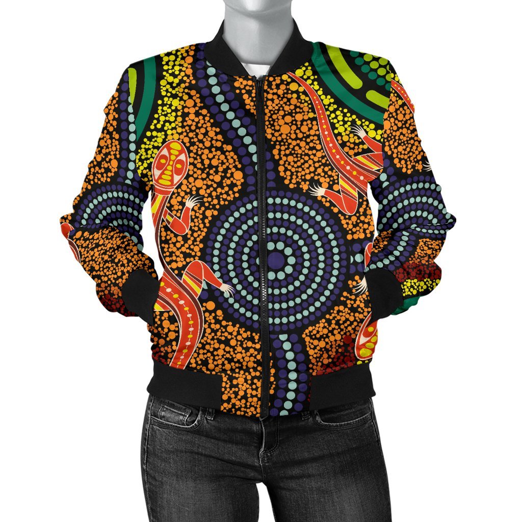 1st-australia-women-bomber-jacket-aboriginal-two-lizards-dot-painting-circle