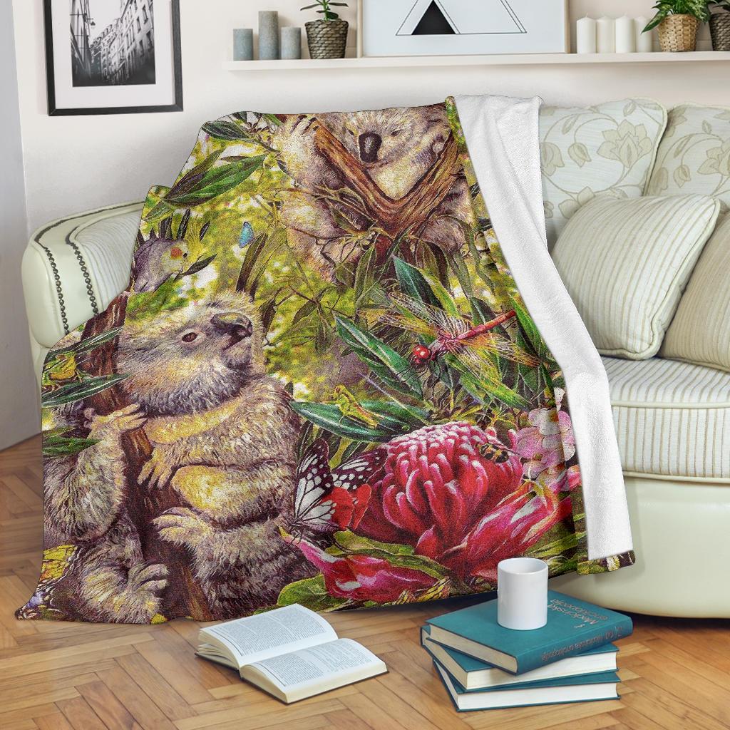 koala-premium-blanket-3d-koala-with-waratah-flower-blanket