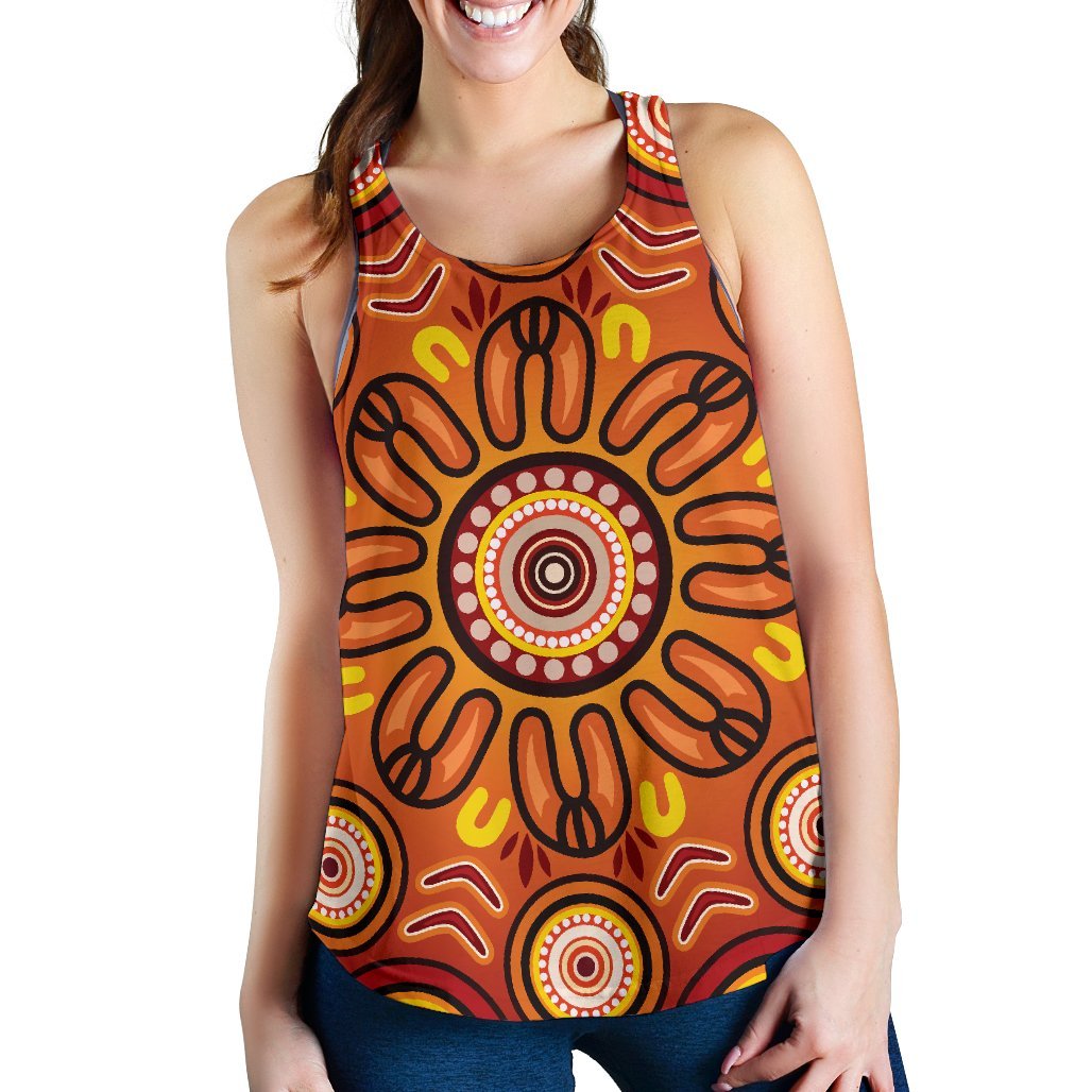 Aboriginal Women's Racerback Tank - Circle Flowers Patterns VER01 - Vibe Hoodie