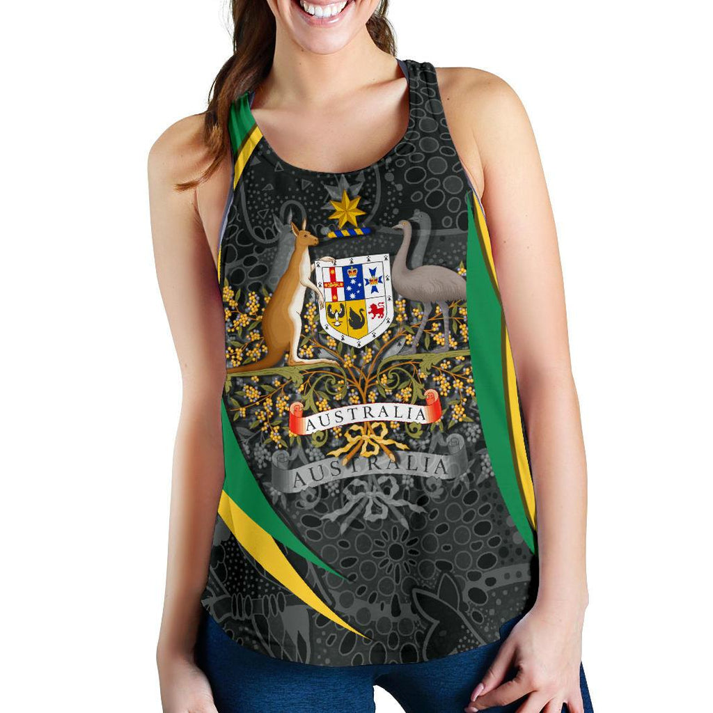 (Custom Text) Racerback Tank - Aus Coat of Arms Aussie Spirit (Green) - Women - Vibe Hoodie