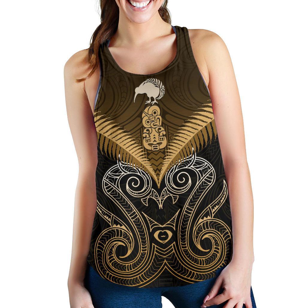 Maori Manaia New Zealand Women Racerback Tank Gold - Vibe Hoodie