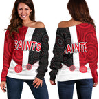 Saints Women Off Shoulder Sweater Indigenous - Vibe Hoodie