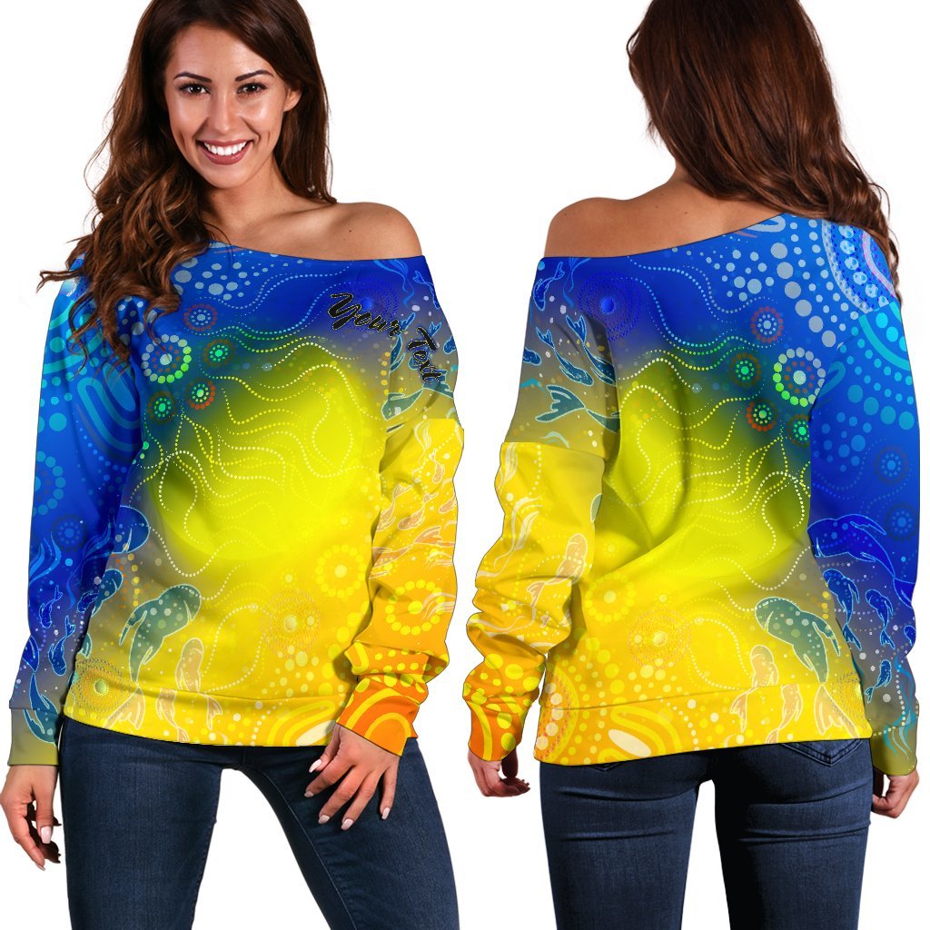 [Custom Text] Aboriginal Women's Off Shoulder Sweater - Indigenous Fishing - Vibe Hoodie