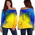 [Custom Text] Aboriginal Women's Off Shoulder Sweater - Indigenous Fishing - Vibe Hoodie