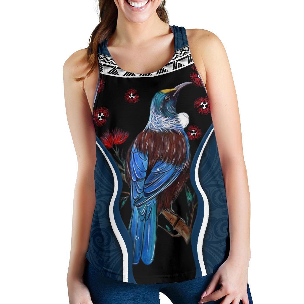 New Zealand Tui Bird Women Racerback Tank, Pohutukawa - Navy - Vibe Hoodie