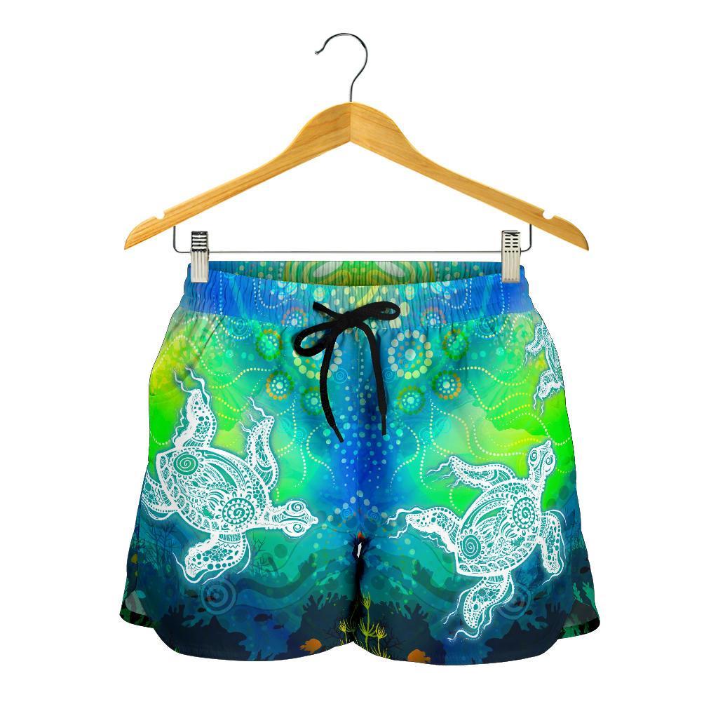 Aboriginal Women's Shorts - Indigenous Turtle Ocean Dot Painting Art - Vibe Hoodie