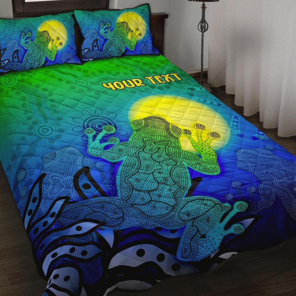 customaboriginal-quilt-bed-set-indigenous-frog-blue