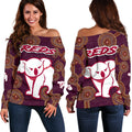 Queensland Women Off Shoulder Sweater Indigenous Reds - Vibe Hoodie