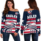 USA Rugby Women's Off Shoulder Sweater Eagles Simple Style - Navy - Vibe Hoodie