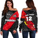 (Custom Personalised) Bombers Naidoc Week Women's Off Shoulder Sweater Essendon Ingenious Spesial Version - Custom Text and Number - Vibe Hoodie