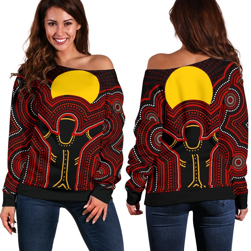 Aboriginal Women's Off Shoulder Sweater  - The Sun Always Shines - Vibe Hoodie