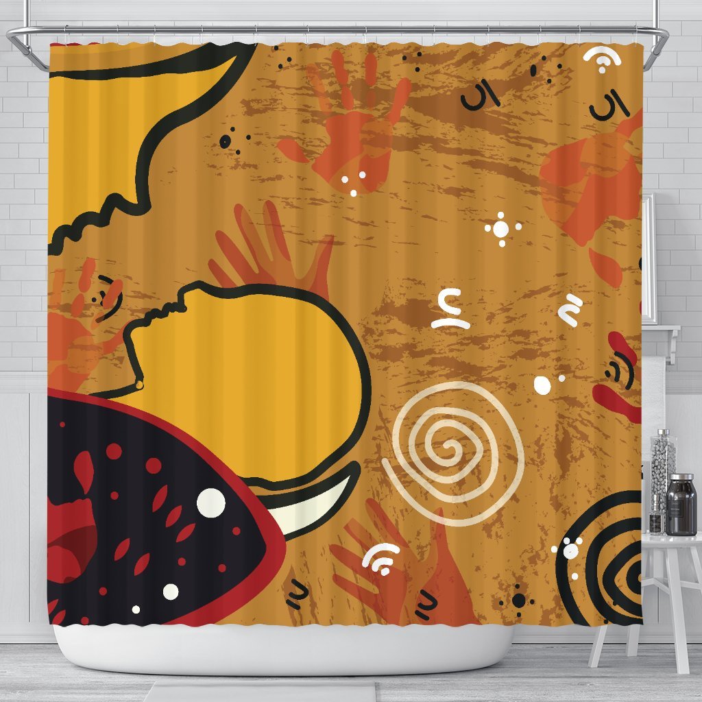 aboriginal-shower-curtain-mother-and-son-hand-art