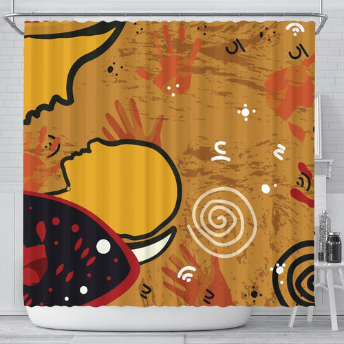 aboriginal-shower-curtain-mother-and-son-hand-art