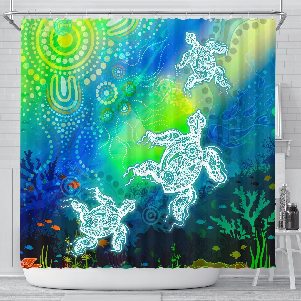 aboriginal-shower-curtains-indigenous-turtle-ocean-dot-painting-art