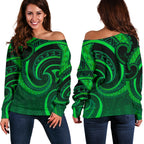 New Zealand Maori Mangopare Women Off Shoulder Sweater Polynesian - Green - Vibe Hoodie