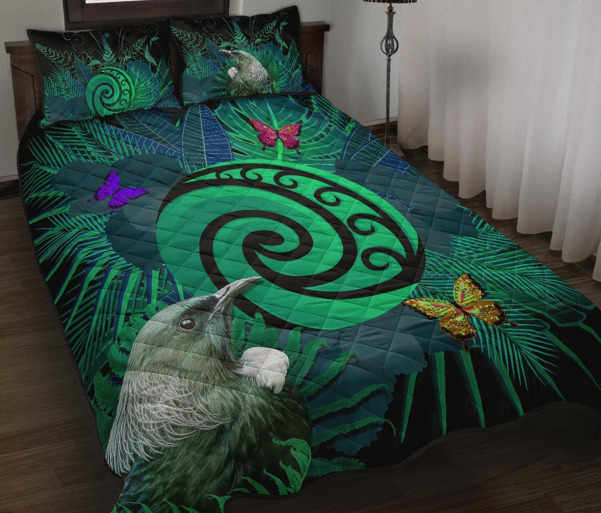 new-zealand-quilt-bed-set-koru-fern-mix-tui-bird-tropical-floral-turquoise