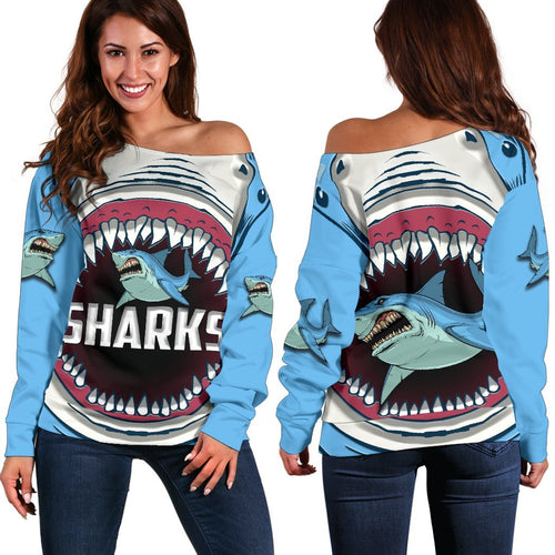 Sharks Rugby Off Shoulder Sweater Cronulla Sutherland - Vibe Hoodie