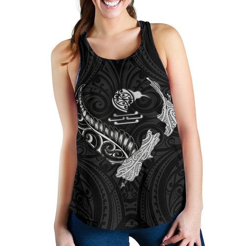 New Zealand Heart Women'S Racerback Tank - Map Kiwi Mix Silver Fern White - Vibe Hoodie