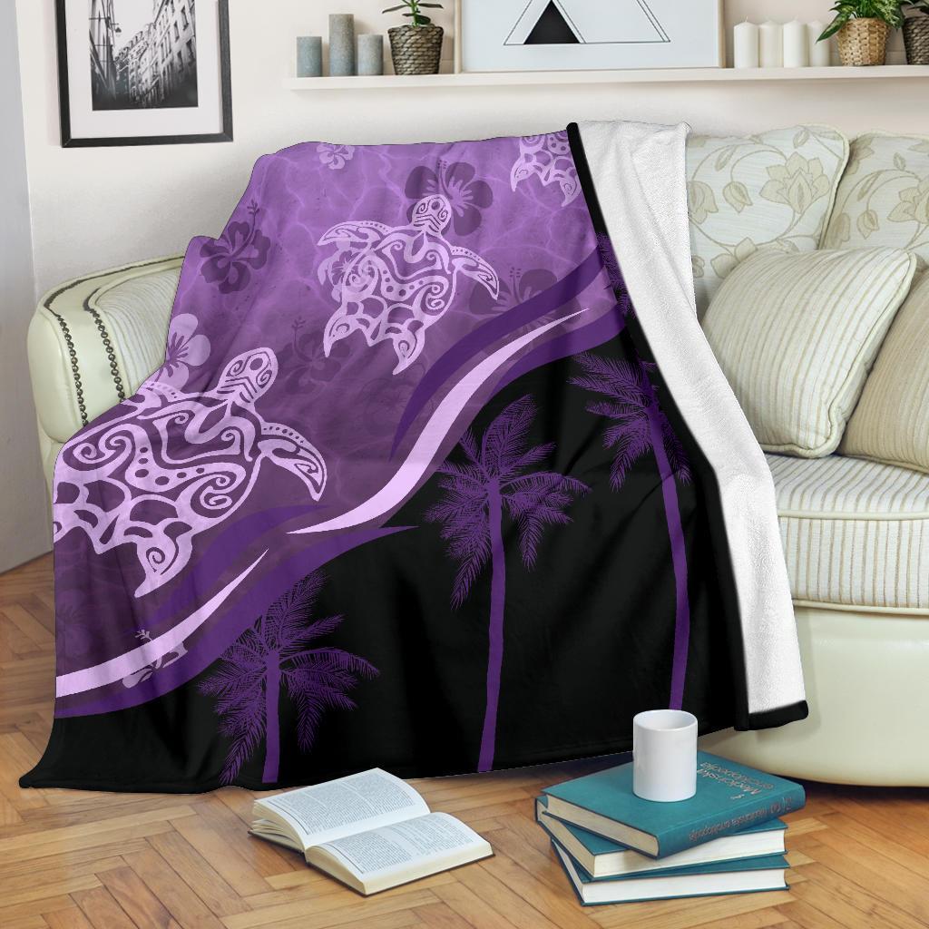 purple-turtle-hibiscus-premium-blanket