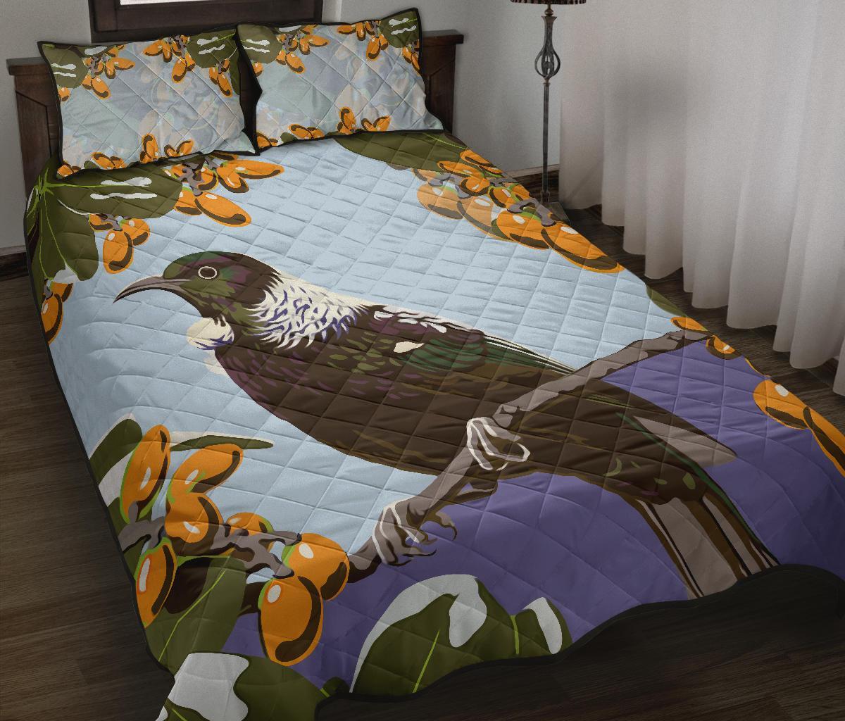 tui-bird-new-zealand-karaka-berries-quilt-bed-set