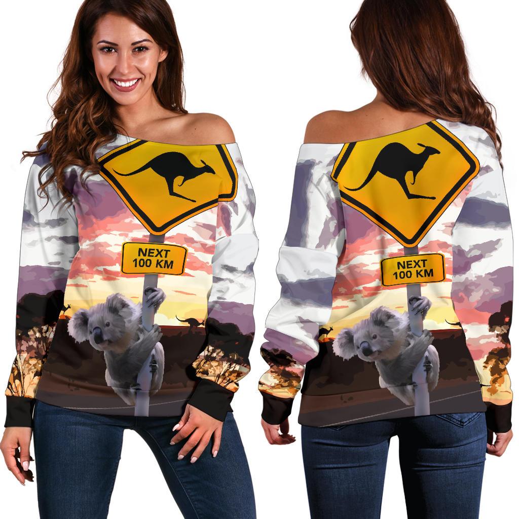 Off Shoulder Sweater - Koala Sweater Kangaroo Sign Landscape Art - Vibe Hoodie