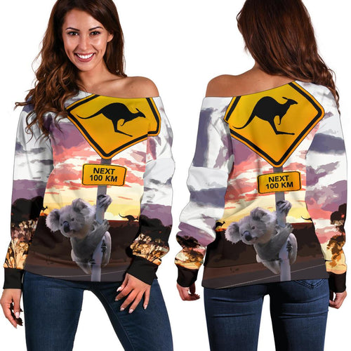 Off Shoulder Sweater - Koala Sweater Kangaroo Sign Landscape Art - Vibe Hoodie
