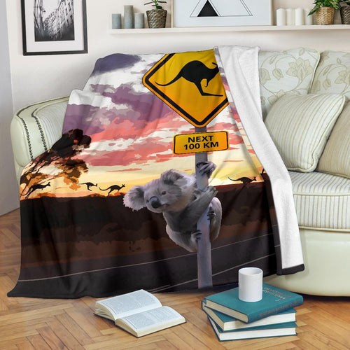 premium-blanket-koala-blanket-kangaroo-sign-sunset-landscape-art