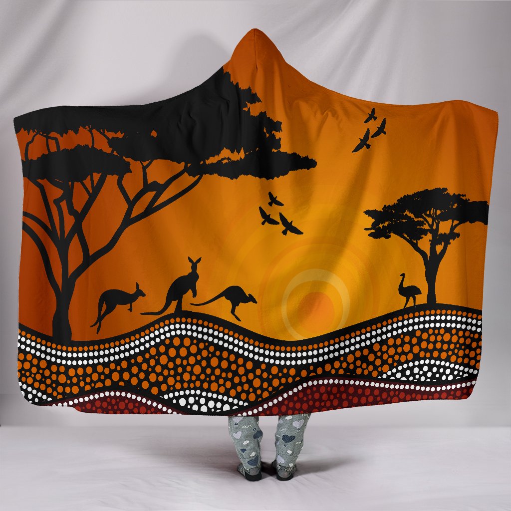 aboriginal-hooded-blanket-kangaroo-sunset-dot-painting