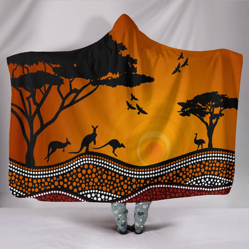 aboriginal-hooded-blanket-kangaroo-sunset-dot-painting