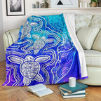 aboriginal-premium-blanket-sea-turtle-with-indigenous-patterns-blue
