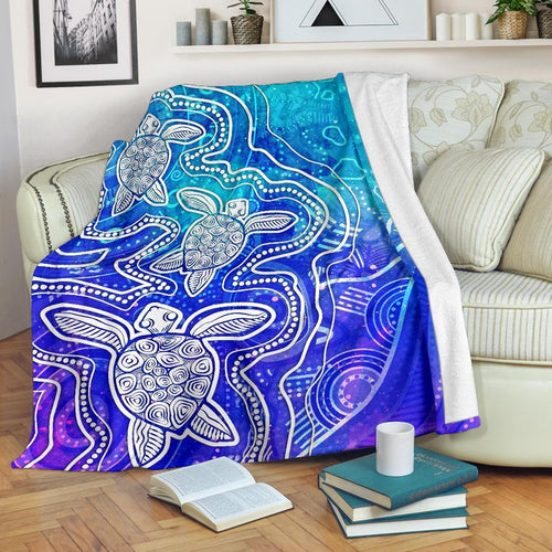 aboriginal-premium-blanket-sea-turtle-with-indigenous-patterns-blue