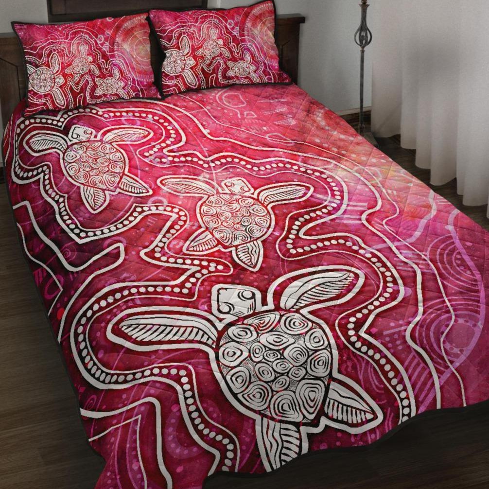 aboriginal-quilt-bed-set-sea-turtle-with-indigenous-patterns-pink