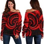 New Zealand Maori Mangopare Women Off Shoulder Sweater Polynesian - Red - Vibe Hoodie