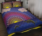 aboriginal-quilt-bed-set-sunset-over-the-sea-and-kangaroo-dot-painting