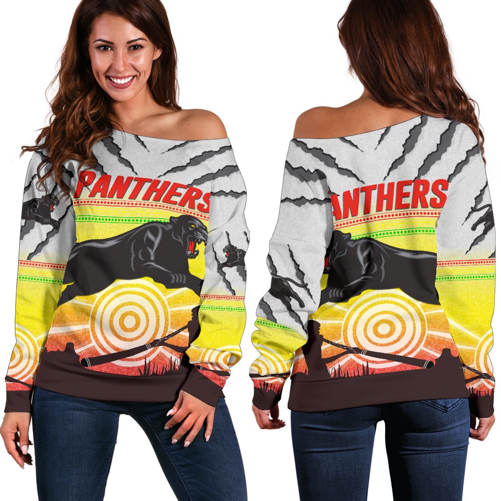 Panthers Off Shoulder Sweater Indigenous Setting Sun - Vibe Hoodie