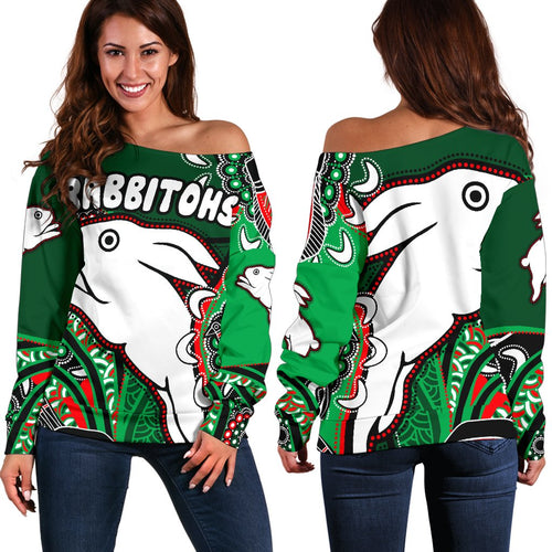 Rabbitohs Women Off Shoulder Sweater Indigenous Survival World - Vibe Hoodie