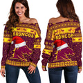 Brisbane Women Off Shoulder Sweater Broncos Christmas Unique Vibes - Maroon - Vibe Hoodie