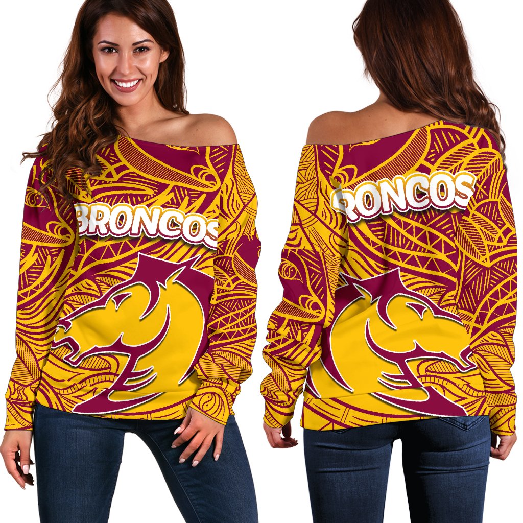 Brisbane Broncos Women's Off Shoulder Sweater Tribal Style - Vibe Hoodie