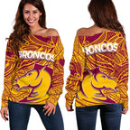 Brisbane Broncos Women's Off Shoulder Sweater Tribal Style - Vibe Hoodie