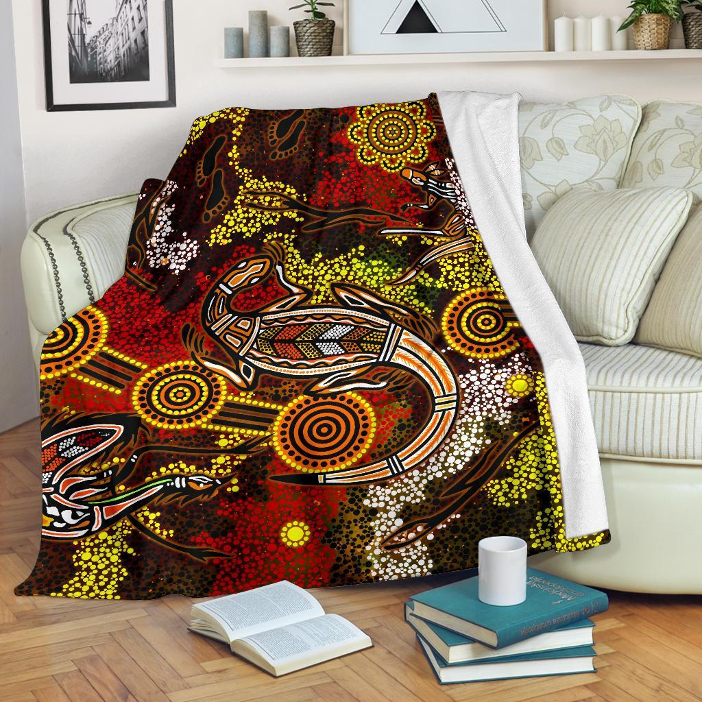 aboriginal-premium-blanket-kangaroo-and-lizard-dot-painting-art
