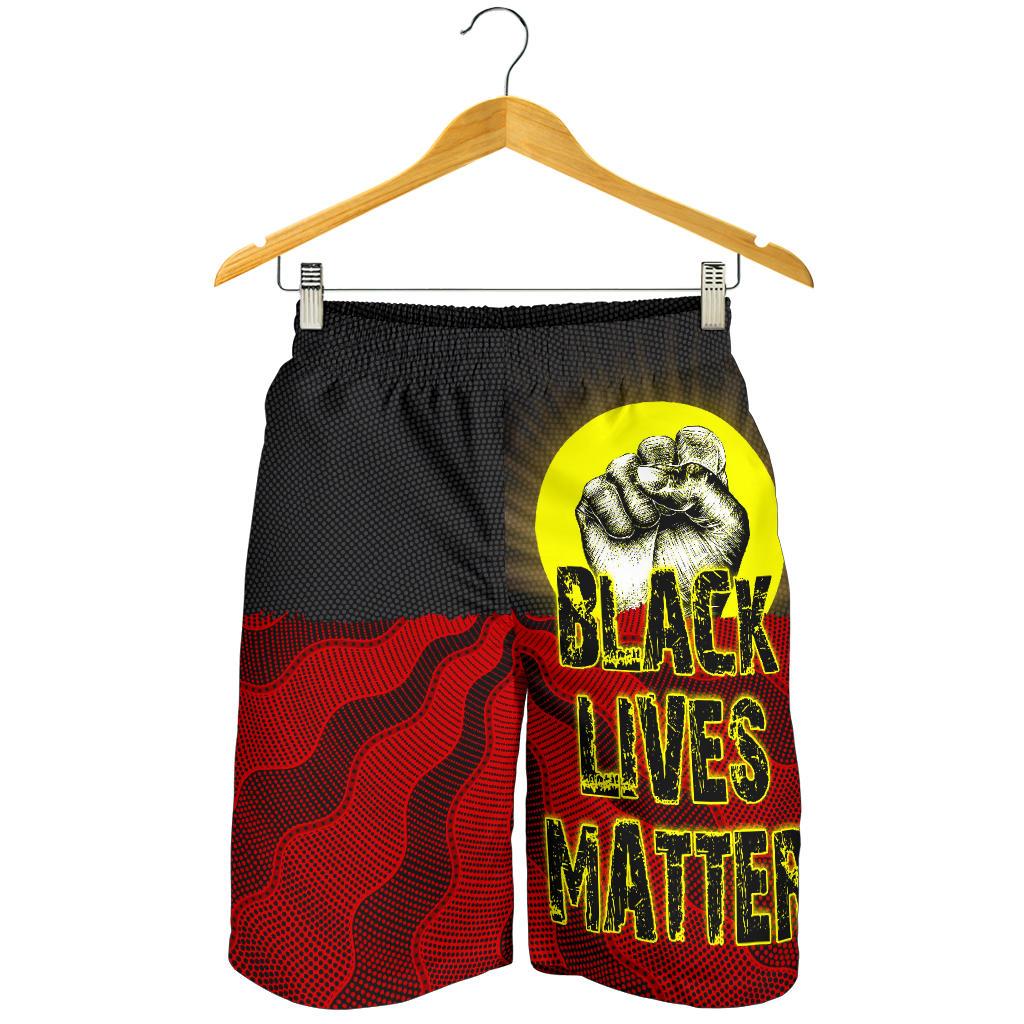 mens-shorts-aboriginal-black-lives-matter-sun-dot-painting