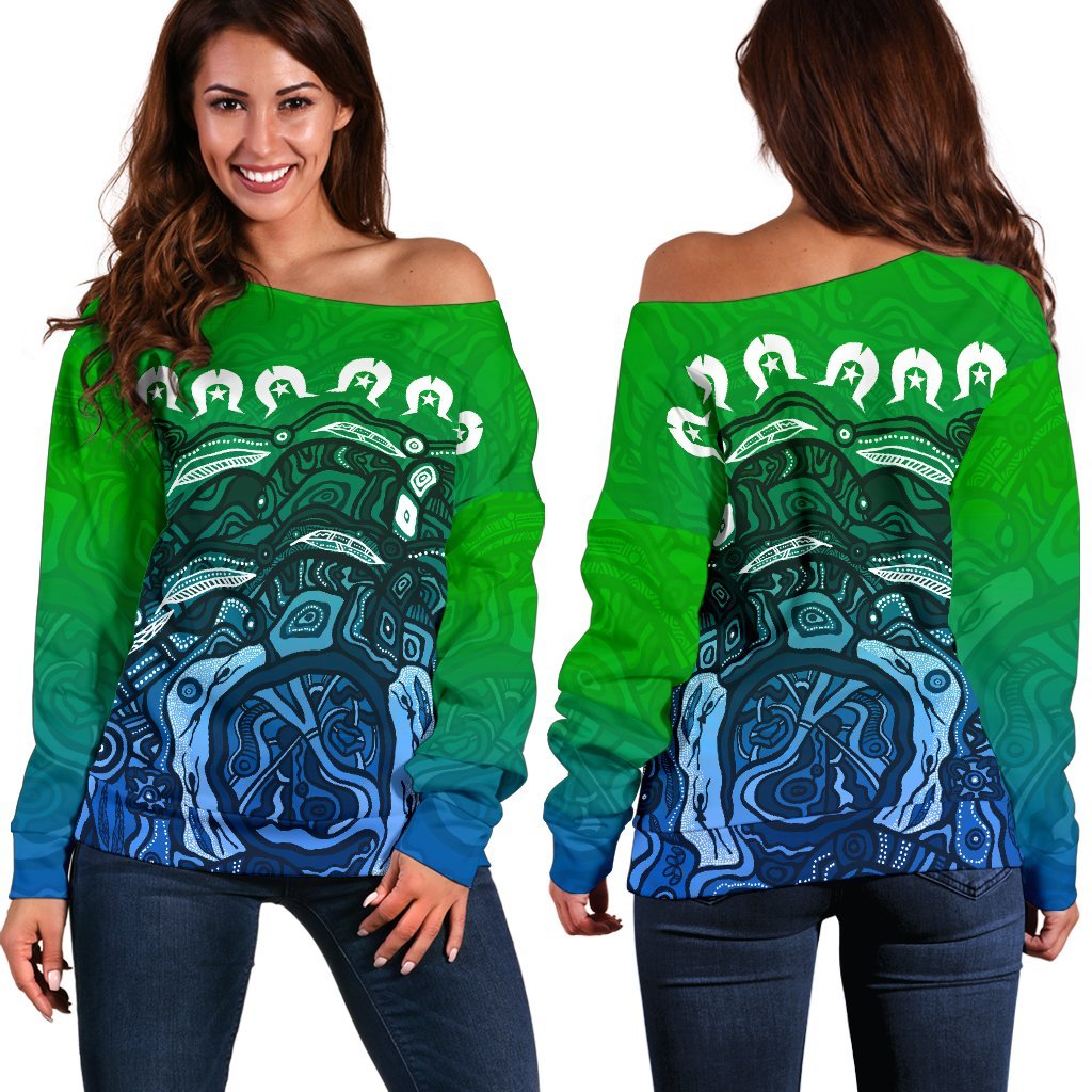 Torres Strait Islands Off Shoulder Sweater - Blue - Vibe Hoodie