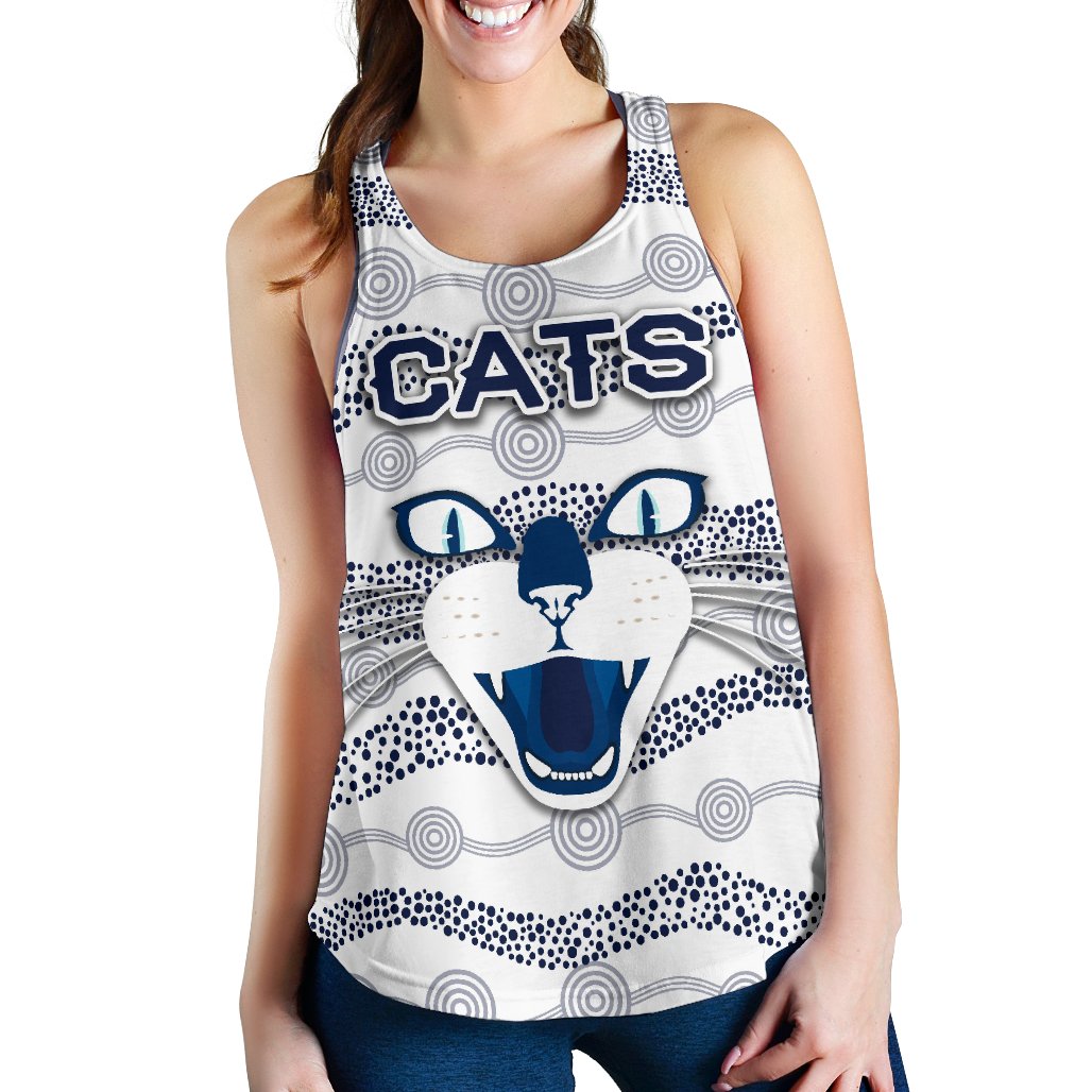 Geelong Women Racerback Tank Cats Indigenous - White - Vibe Hoodie