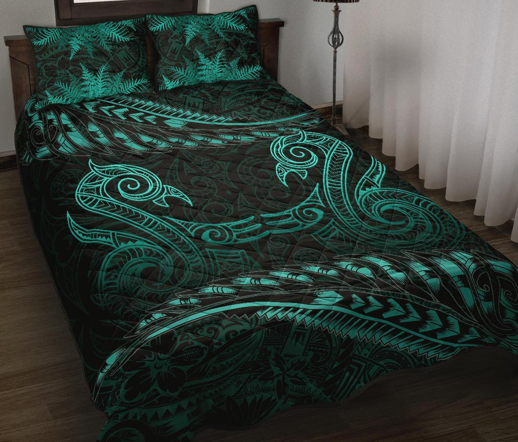 aotearoa-quilt-bed-set-turquoise-maori-manaia-with-silver-fern