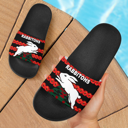 south-sydney-rabbitohs-slide-sandals-anzac-day-poppy-flower-vibes