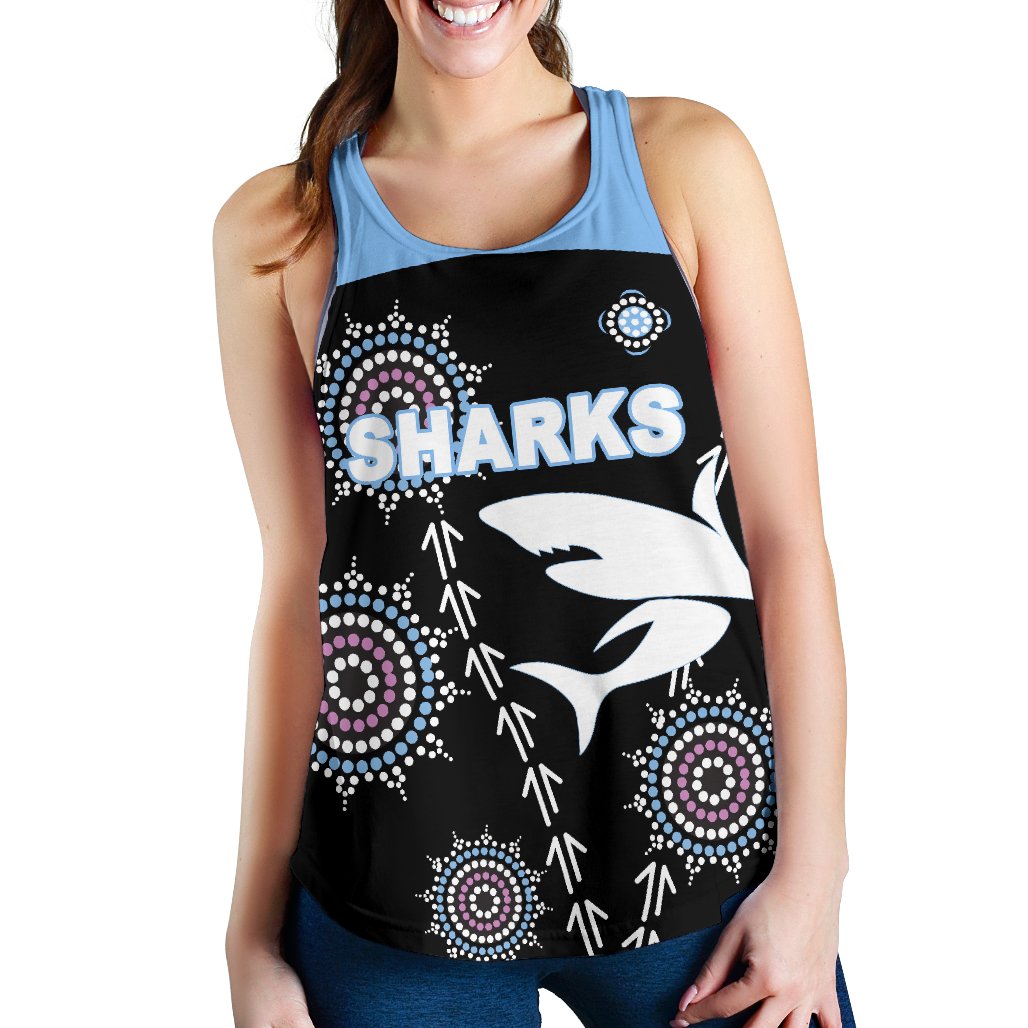 Cronulla Women's Racerback Tank Sharks Simple Indigenous - Black - Vibe Hoodie
