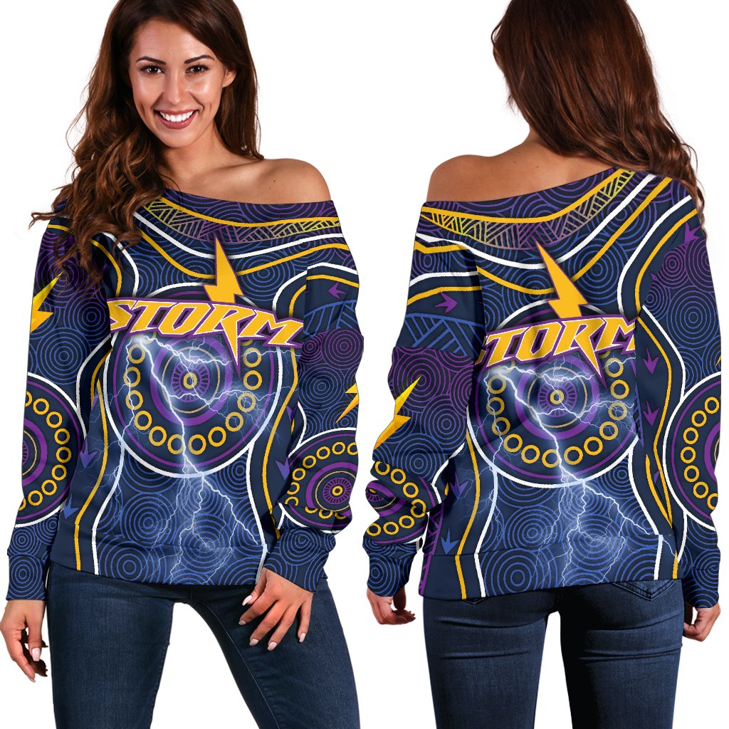 Melbourne Off Shoulder Sweater Lightning Storm Indigenous - Vibe Hoodie