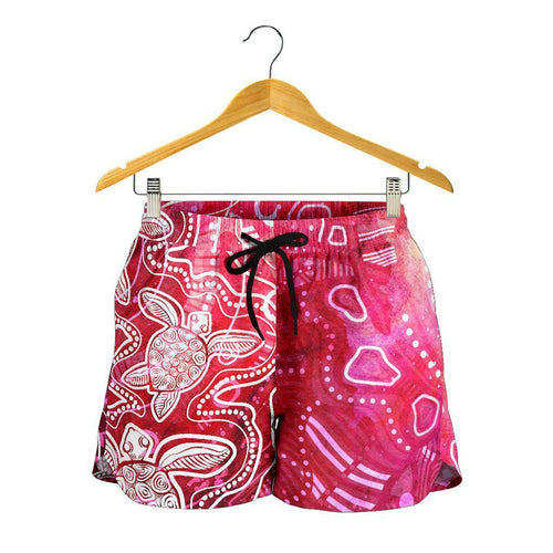 Aboriginal Women's Short - Sea Turtle With Indigenous Patterns (Pink) - Vibe Hoodie