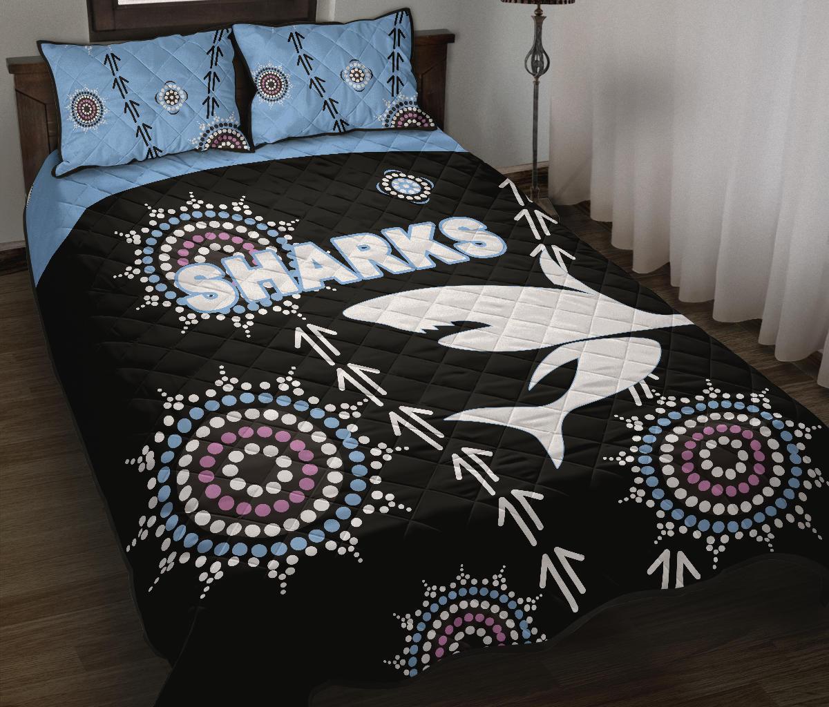 cronulla-quilt-bed-set-sharks-simple-indigenous-black